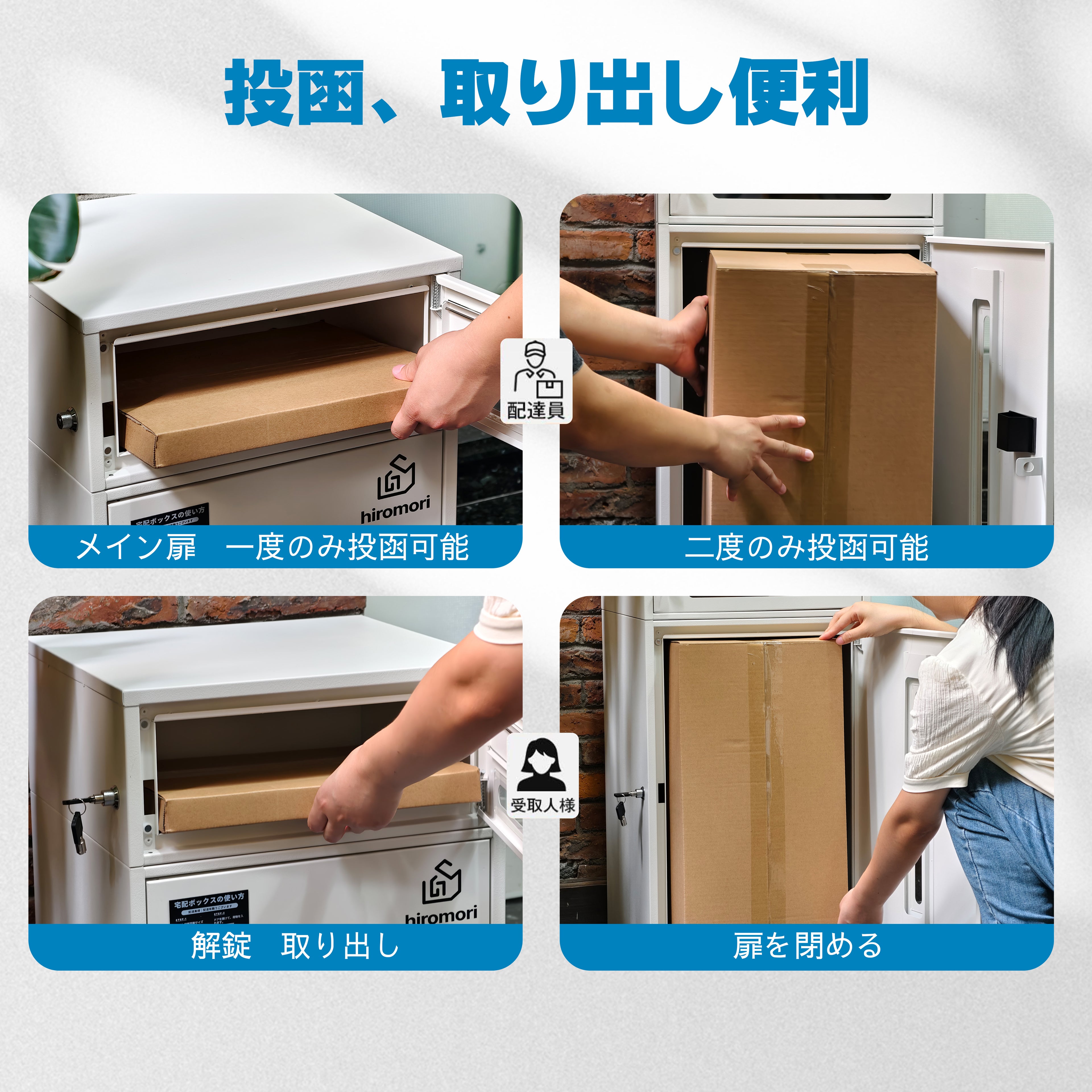 HR002 ポスト一体型宅配ボックス 二段式 96L大容量   防水・防錆・キャスターロック付き｜屋外対応